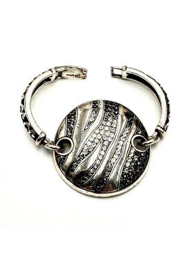 Brighton Ziggy Zebra Black Clear Crystal  Silver Plated Bracelet Up to 7"